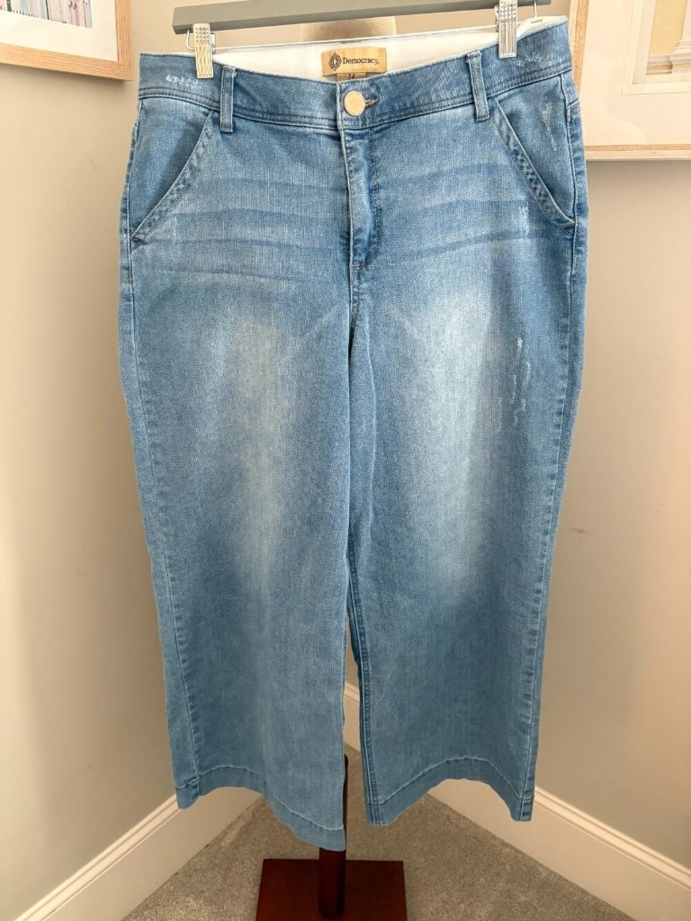 Democracy Ab Technology Wide Leg Crop Jeans Womens 14 Light Wash Skyrise Stretch
